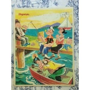 VTG Disney Jaymar Jigsaw Puzzle 1656 Popeye Jumbo Inlaid w Olive & Bluto